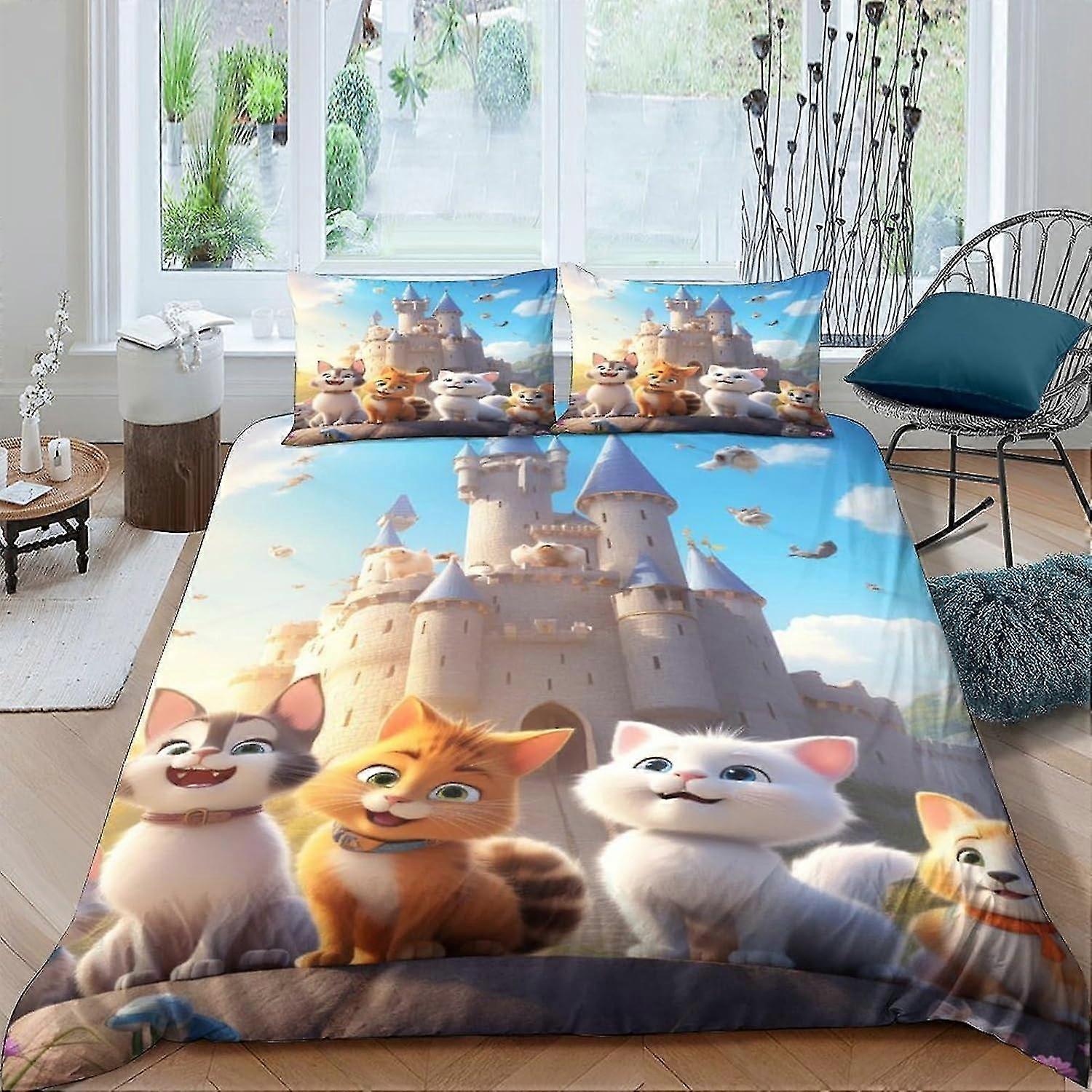 Povlečení na přikrývku pro kočky 3D tisk 3dílná sada z mikrovlákna Design Ložní prádlo Set Cartoon Character Povlak na přikrývku a 2 povlaky na polštáře Snadná péče Sada povlečení