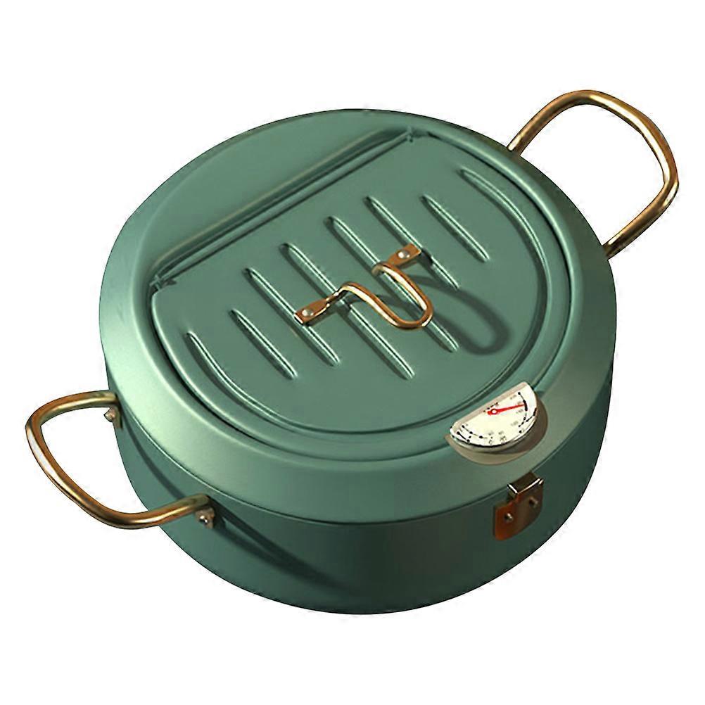 Frying Pot with Drainer Rack Frying Pot with Thermometer Non-stick for Cooking 30X20.5X13.5CM Green 1Pcs