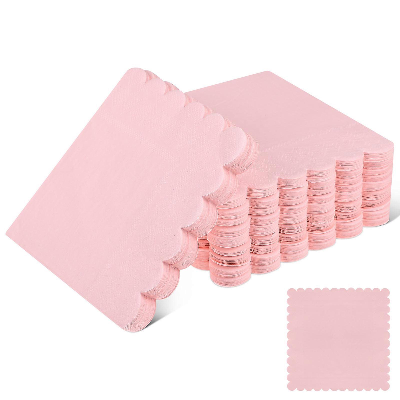 150pcs Light Pink Scalloped Disposable Napkins for Wedding, Shower, Birthday Party Supplies Soft Paper Napkins for Festive Occasions