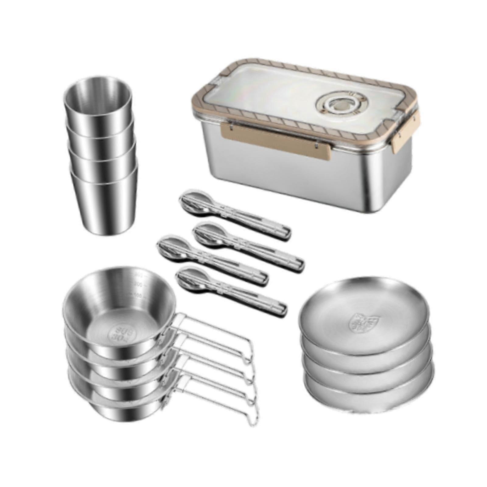 Camping Complete Messware Kit Outdoor Dinnerware Set For 4 People Forks Utensils Travel Tableware For Camping RV Picnic
