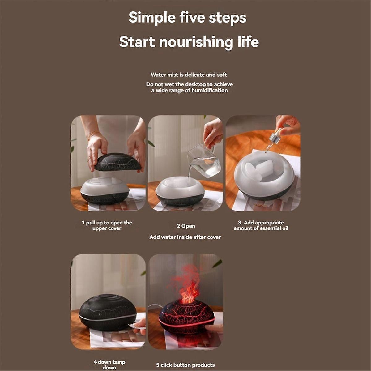 Colorful Volcano Diffuser 200ml Ultrasonic Flame Fire Humidifier with Auto-Off Protection Cool Mist Diffuser B