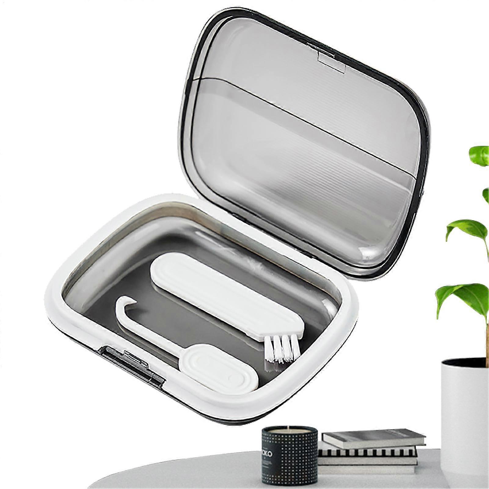 Mouthguard Holder, Slim and Odorless Orthodontic Case – Portable Denture Storage with Remover Tool, Transparent Black Design