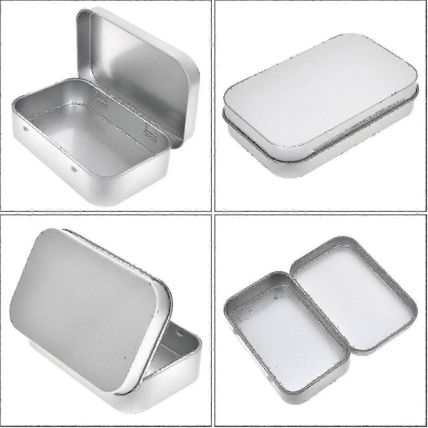 Metal Rectangular Empty Hinged Tins - 10 Pack Silver Mini Portable Box Containers Small Storage Kit & Home Organizer Hk