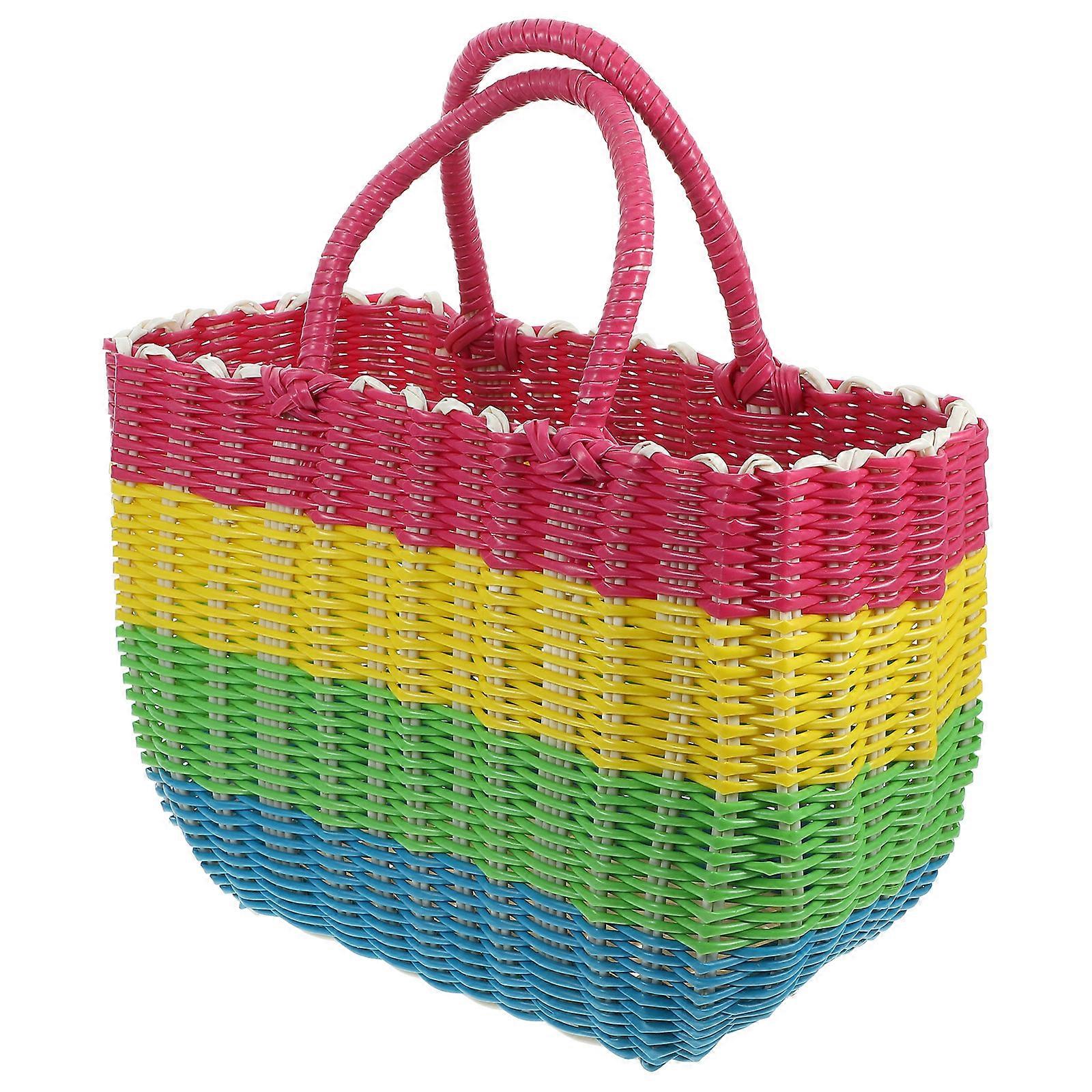 Orange Plastic Storage Basket with Handle for Organizing Home or Shopping Use Medium Size