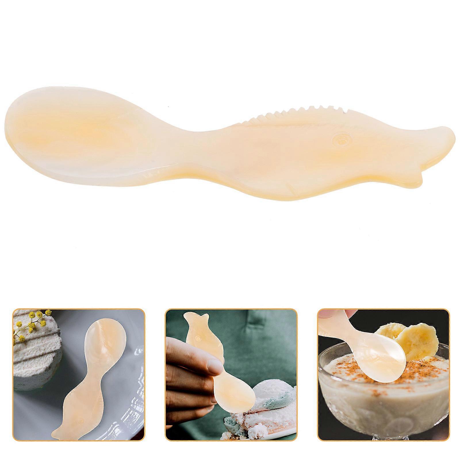 Tasting Mini Spoons Ice Cream Spoon Fish Shaped Design Home Party Use Yellow 8x2.5cm Shell 1Pcs