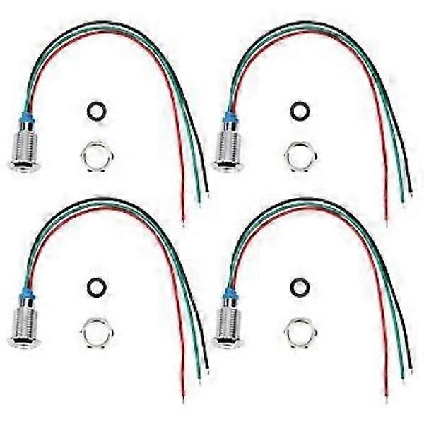 4 Set Pre-wired Round LEDs Waterproof Dustproof 2-Color Common Cathode 10mm 110220V (Red and Green)