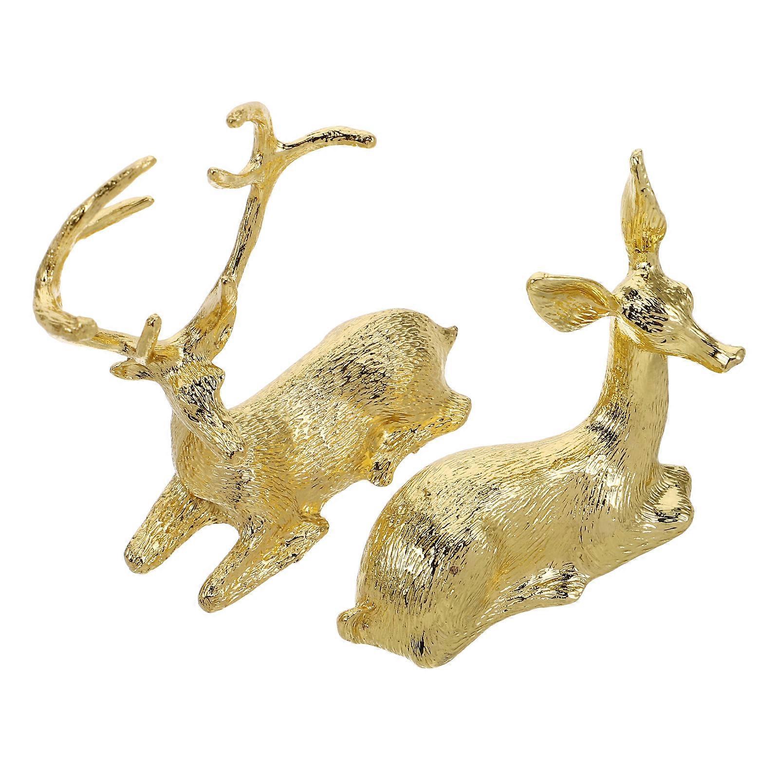 2pcs Mini Reindeer Resin Statues Elegant Desktop Ornaments for Home Decor Dining Table Centerpiece Indoor Christmas & Daily Use