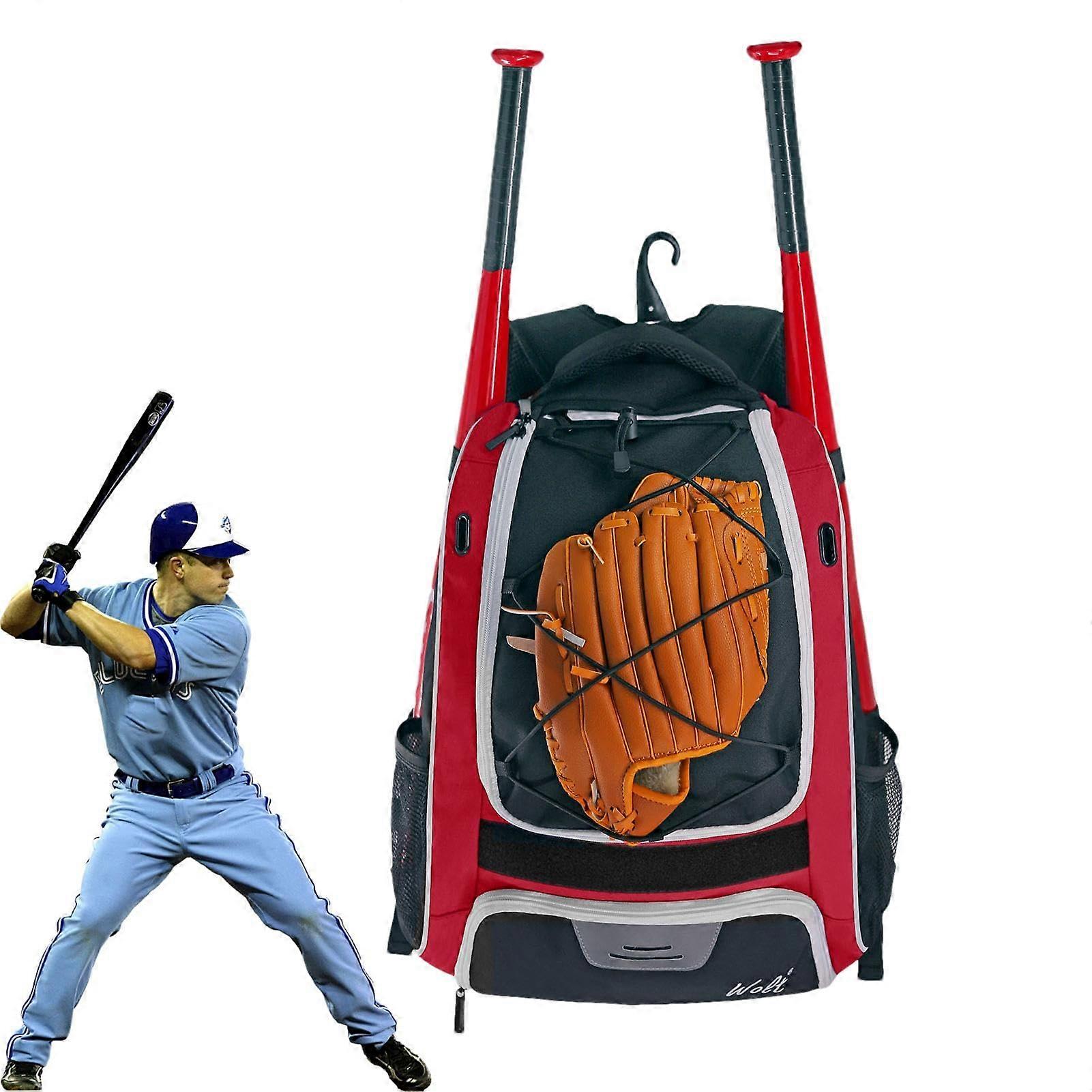 Baseball Backpack with Shoe Compartment, Bat Bag, Red