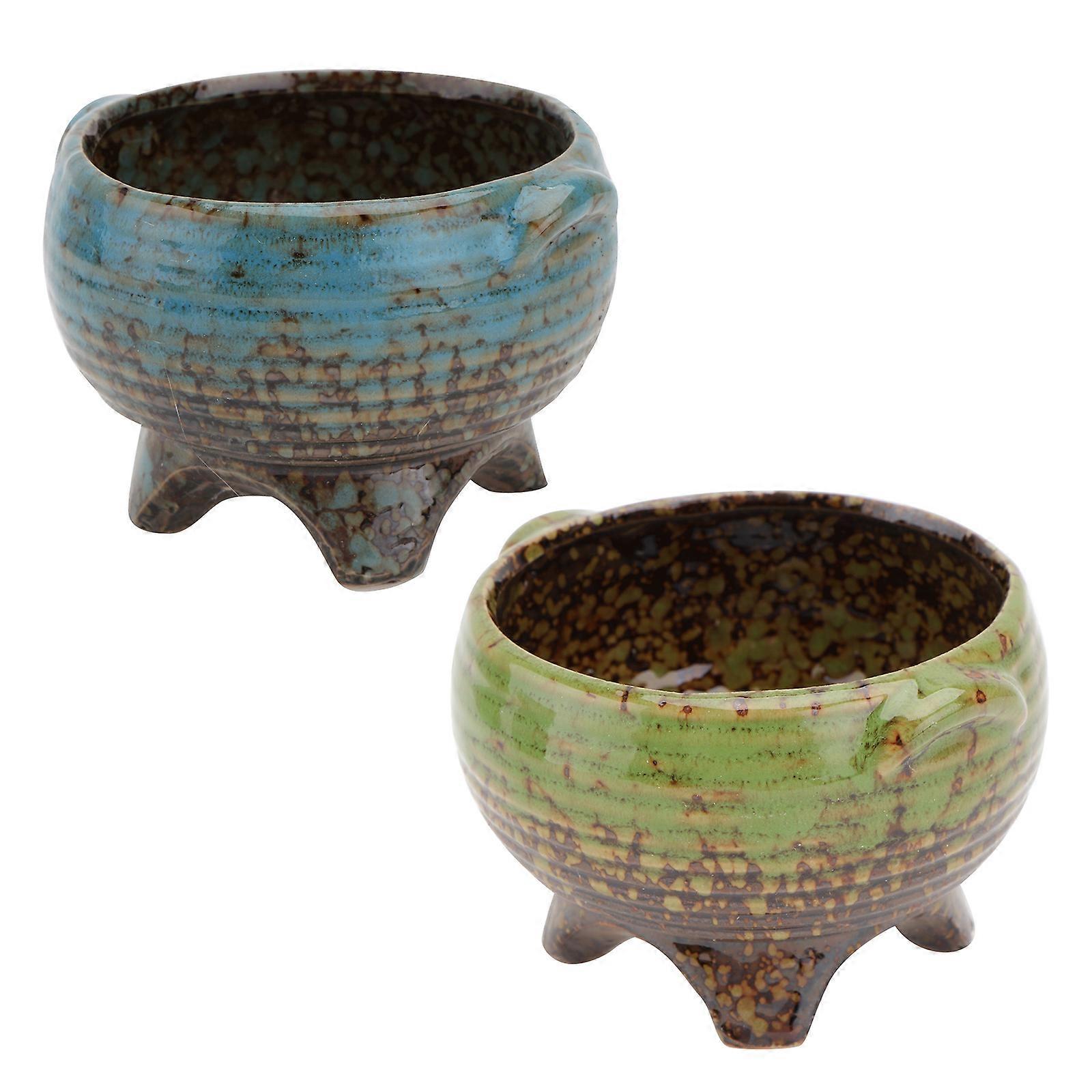 Succulent Ceramic Flowerpot 2Pcs Cartoon Animal Shape Plant Pot 10X10cm Assorted Color Ideal For Balcony Patio