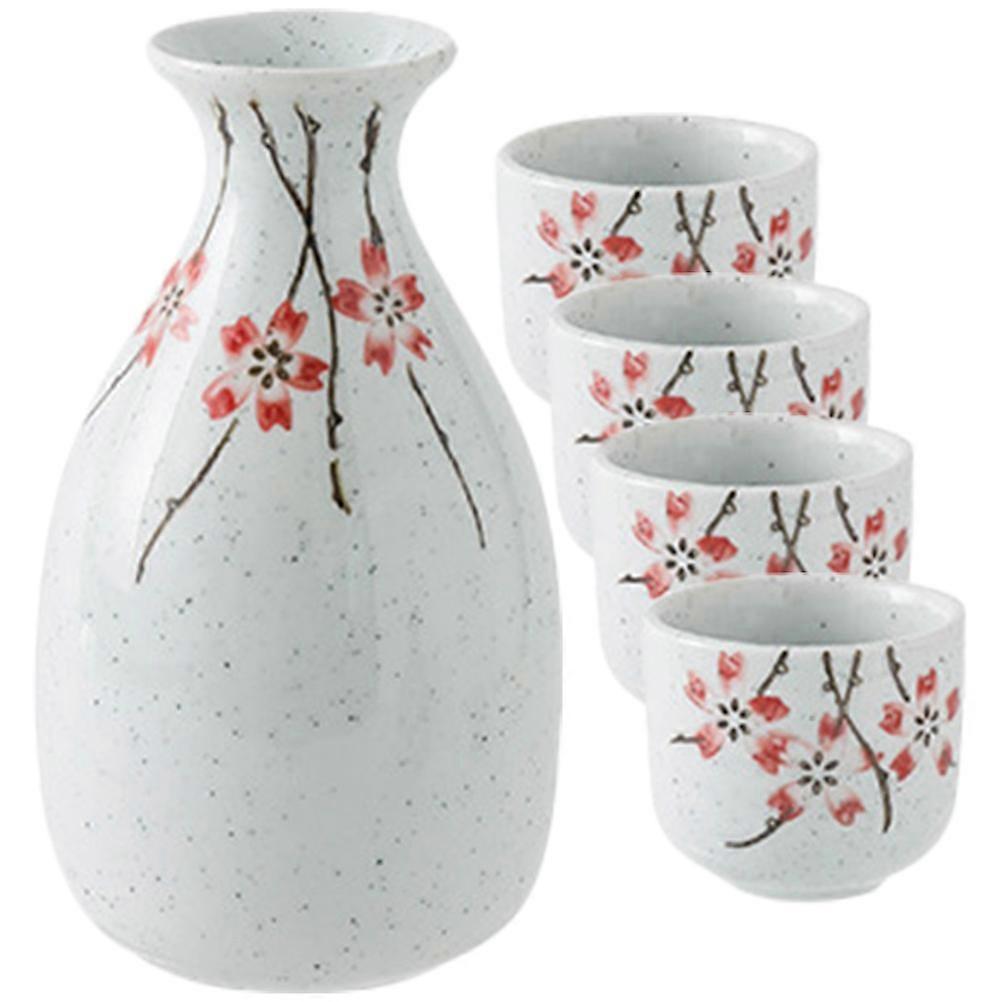 Japanese Style Traditional Sake Liquor Kettle And Cups For Families And Friends In Lightweight Design And Retro Style 1 Set
