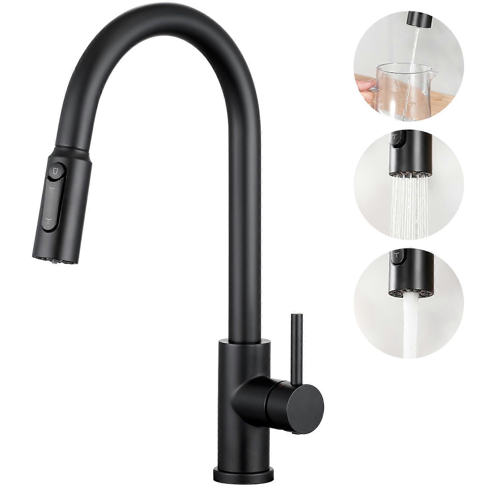 3Way Kitchen Tap with PullOut Shower, 360° Rotatable 3Way Tap Kitchen, 3Way Mixer Tap Kitchen, Three Way Tap, Matt Black