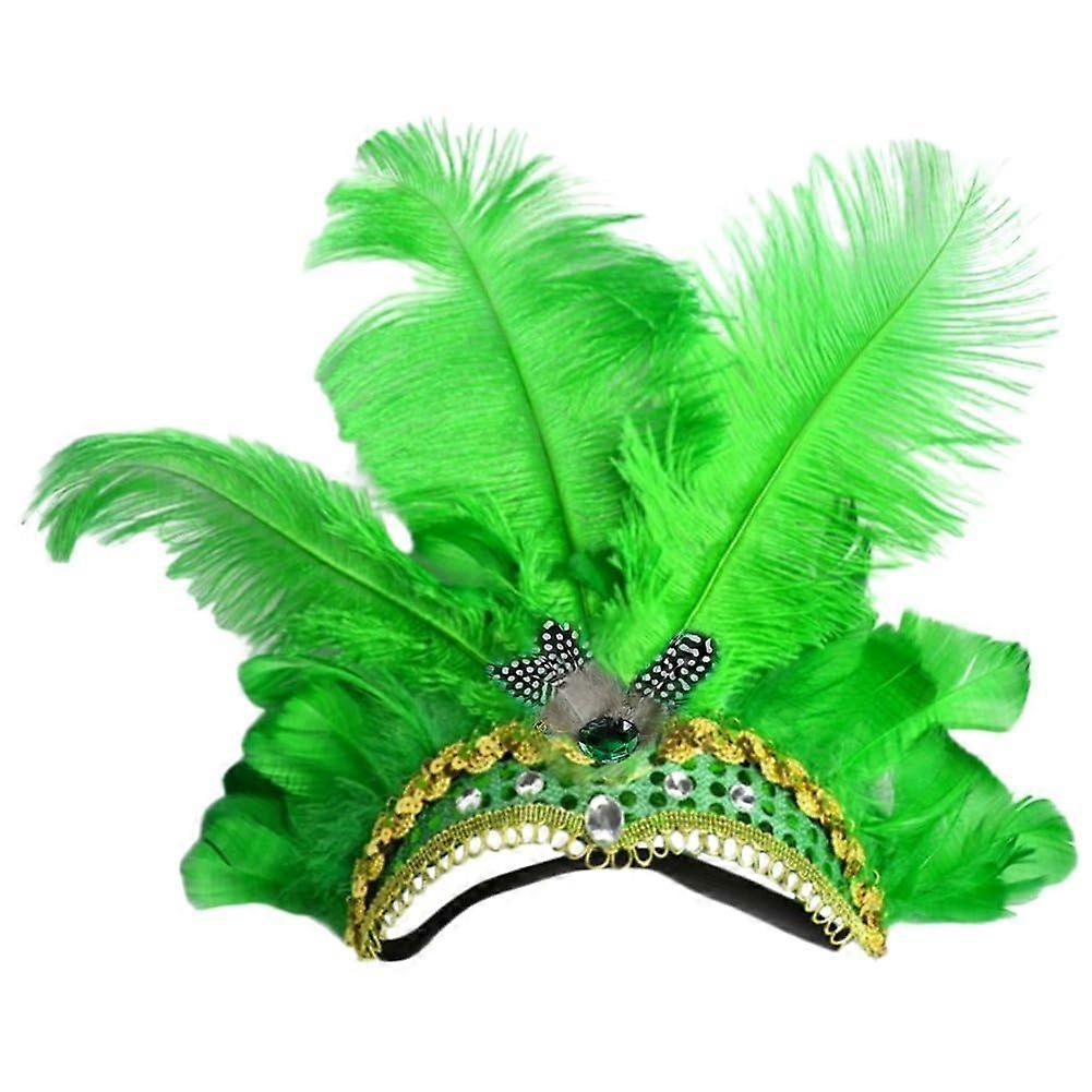 Vintage Headband with Green Feathers for Carnival and Gatsby Events, Retro Style Headpiece Accessory