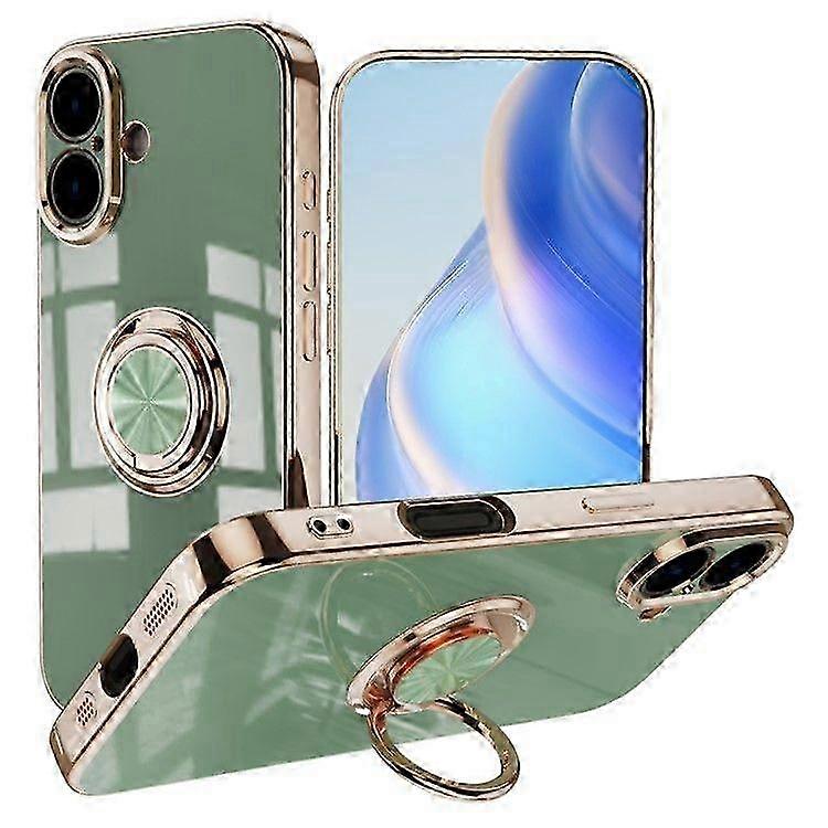 For iPhone 16 Case Precise Cutouts 6D Electroplating TPU Phone Cover with Ring Holder 2025