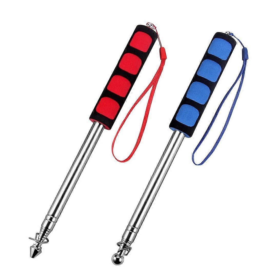 Telescopic Flag Pole Pack Of 2 Stainless Steel Hand Flagpole With Sponge Handle 2 Meters Blue And Red