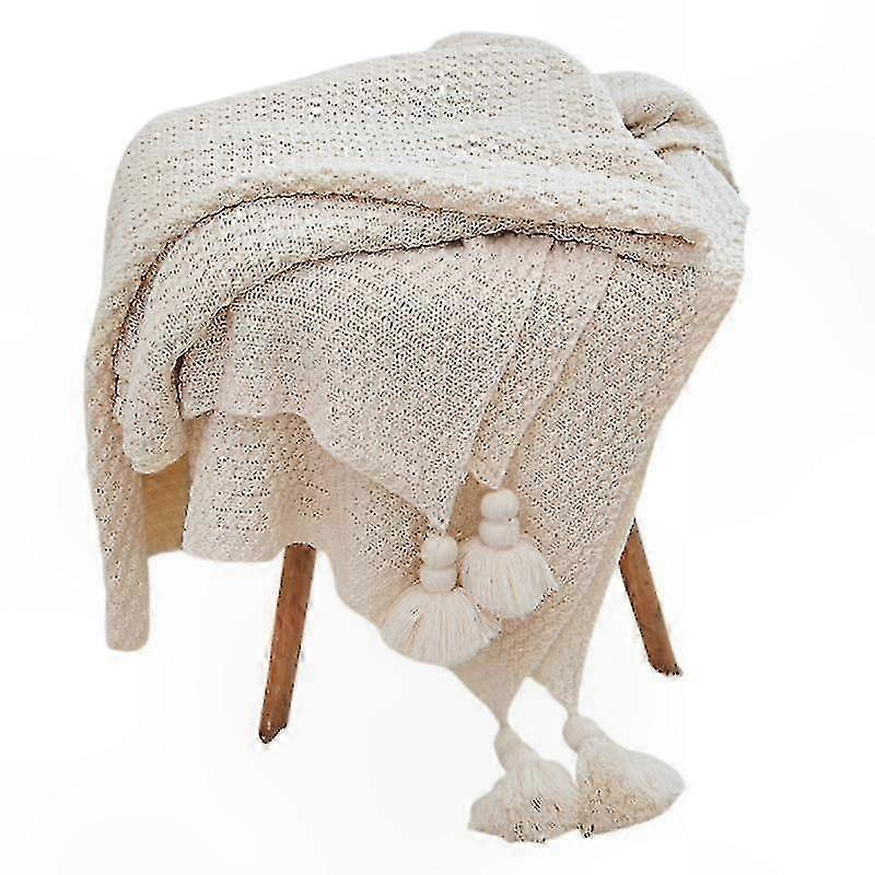 Knitted Throw Blanket with Fringes Soft Warm Bedspread Cushion Cover