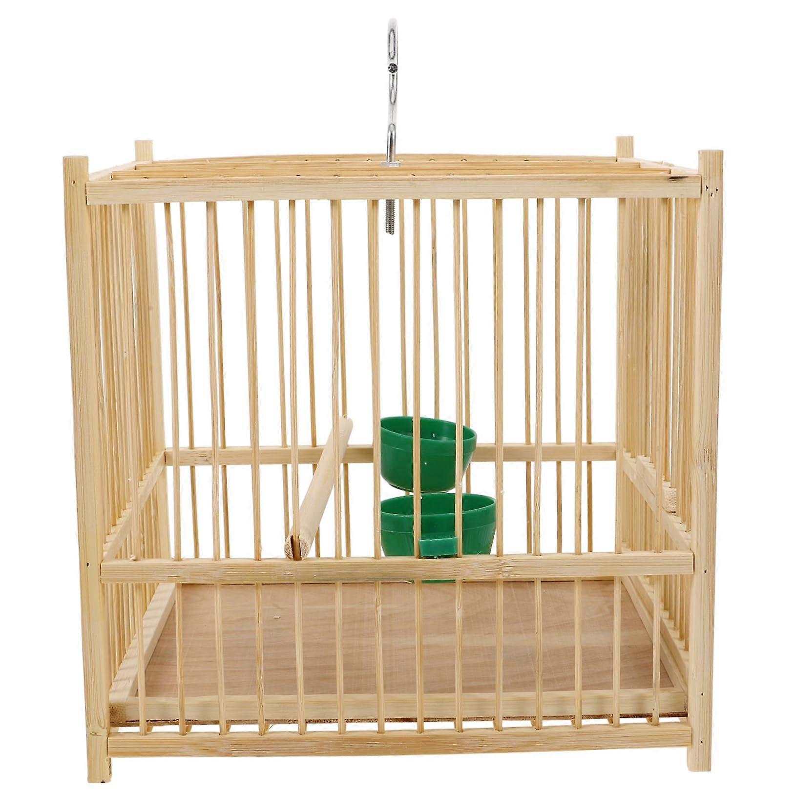 Bamboo Bird Cage for Small Birds - Handcrafted Durable Bird Carrier with Feed Cups for Indoor and Outdoor Use