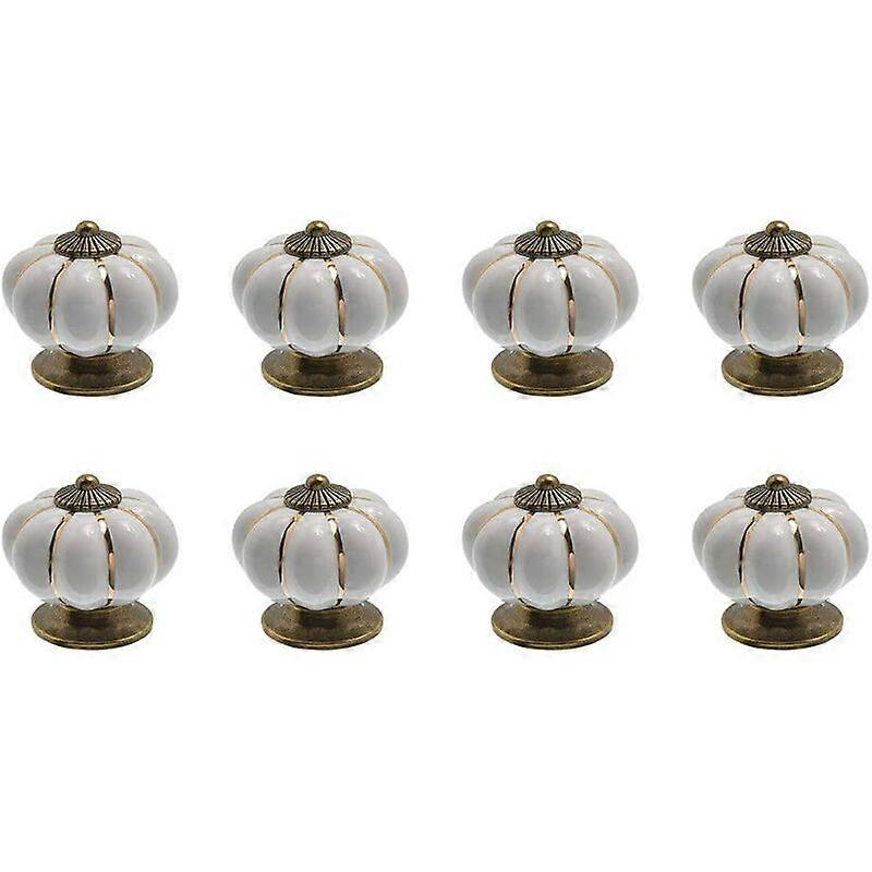 8 Pumpkin Shape Ceramic Drawer Knobs, Furniture Knobs, Kitchen Drawer and Cabinet Knobs (White)