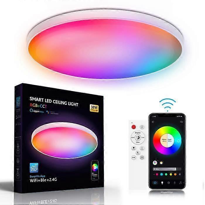 Smart Ceiling Light LED RGB Alexa APP/Remote Control WiFi Bluetooth 30W