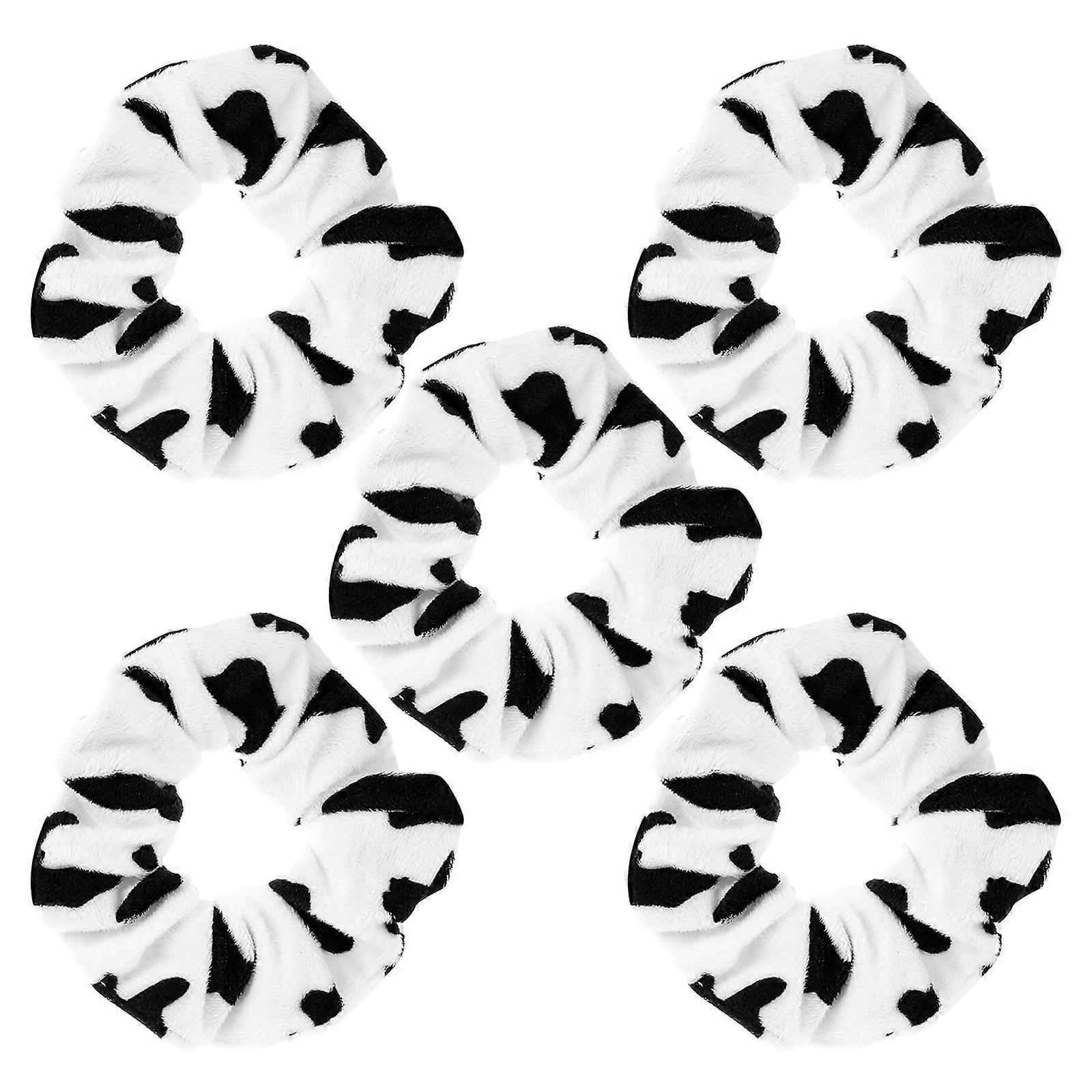 Cow Pattern Ponytail Holders Hair Rings for Girls Multi Color with Elastic 5Set