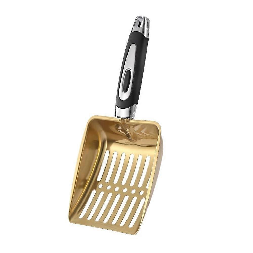 Cat Litter Scoop Long Handle Pet Cleaning Tool 25.5x10.8cm Gold Durable Plastic Design for Easy Scooping