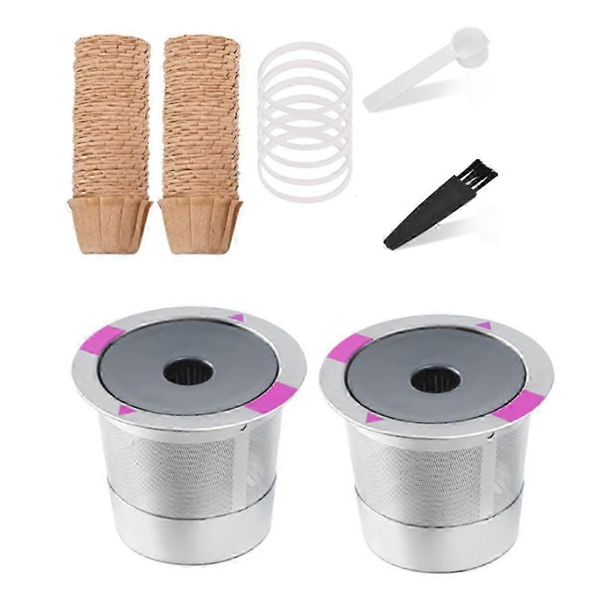Reusable K Cups for , 2 Stainless Steel Coffee Pods for 1.0 Coffee Maker,6 Silicone Rings and Paper Filters