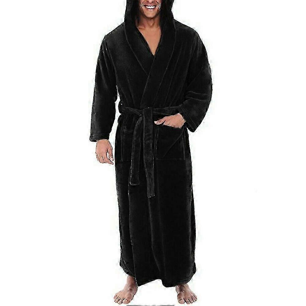 Män Mjuk Korall Fleece Enfärgade fickor Lång Badrock Hem Klänning Sovkläder