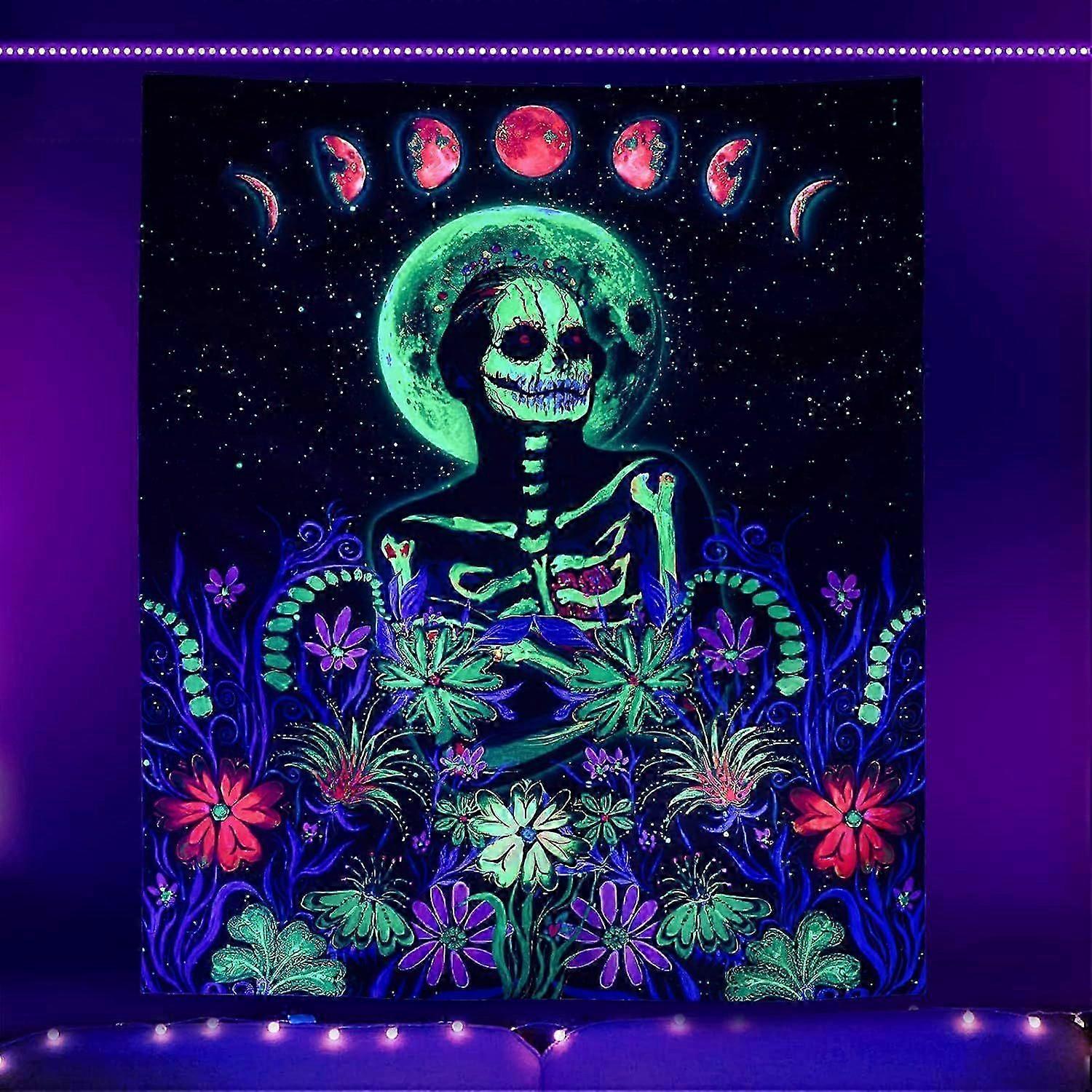 Black Light Skeleton Tapestry, (H59.1W51.2)