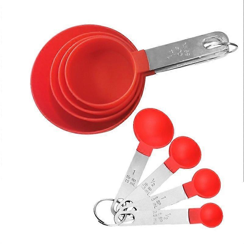 Measuring Cups & Spoons Set, Stackable Cups and Spoons, Nesting Measure Cups with Stainless Steel Handle, Kitchen Gadgets for Cooking & Baking(Red)