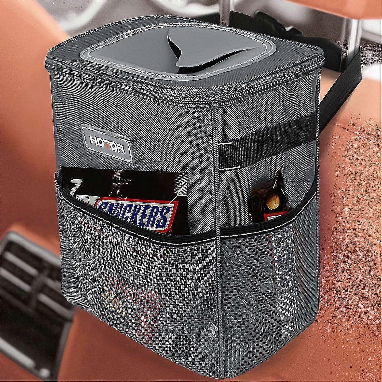 Car Bin: Leak-Proof, Foldable, Waterproof Interior Accessory With Lid, Adjustable Straps and Multiple Pockets