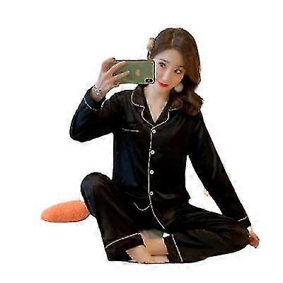 Automne Pure Color Soie Glace Soie Pyjama Dames Simple Costume