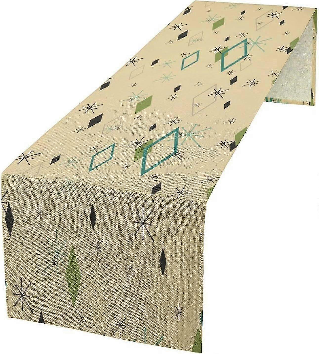 1950s Mid Century Table Runner, Modern Atomic Pattern Abstract Geometric Vintage