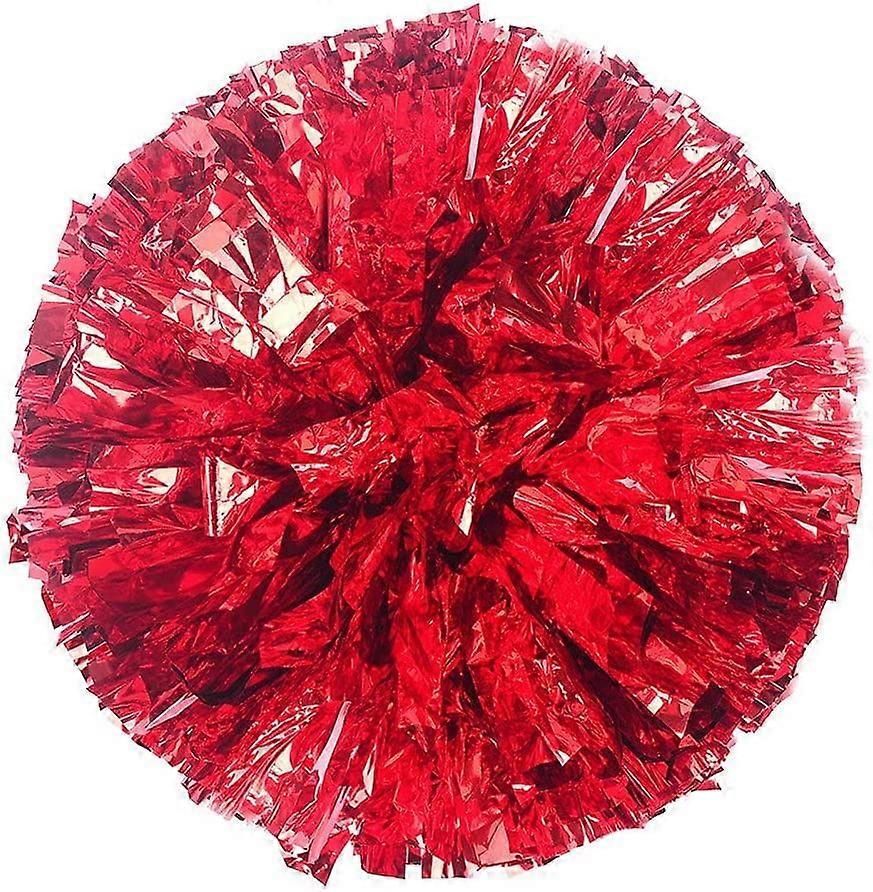 Cheerleading Pom Poms 2 Pack With Baton Handle Red For Kids And Adults Cheerleader Accessories For Sports Games