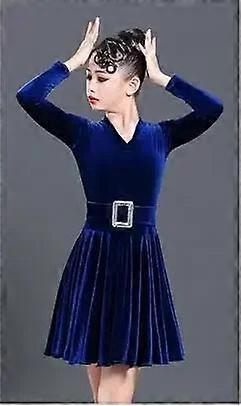 Kids Velvet Latin Dance Dress - Long Sleeve Cha Cha, Tango, Ballroom