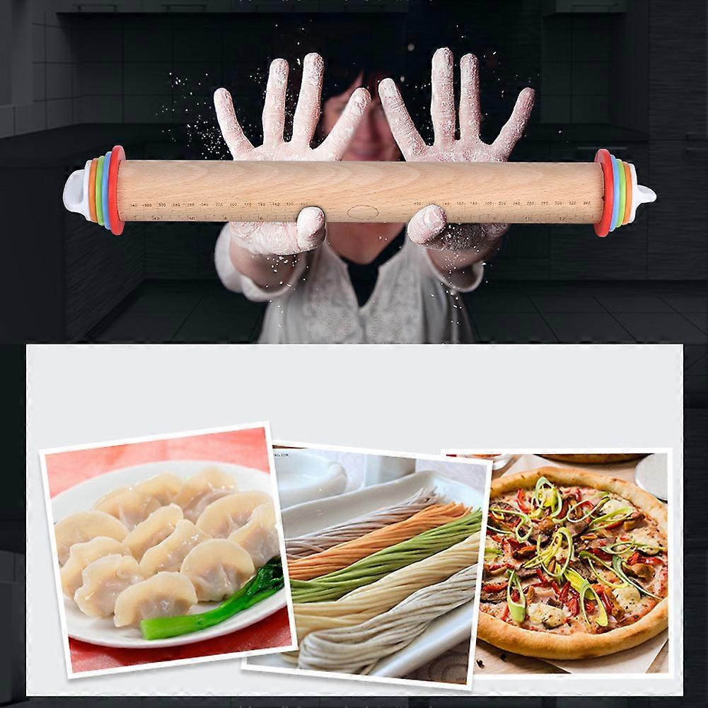 Wood Adjustable Thickness Rolling Pin 43cm Beech Handle Scale