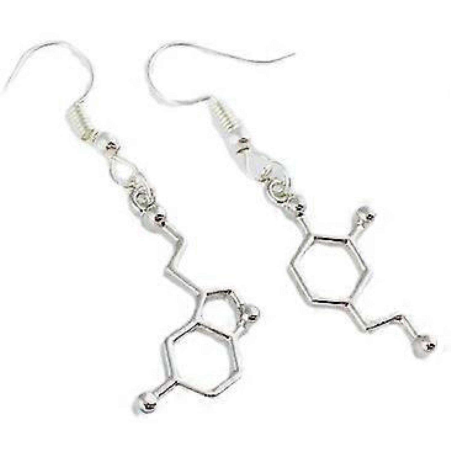 Earrings Molecule Dopamine Serotonin Asymmetric Silver -HK908