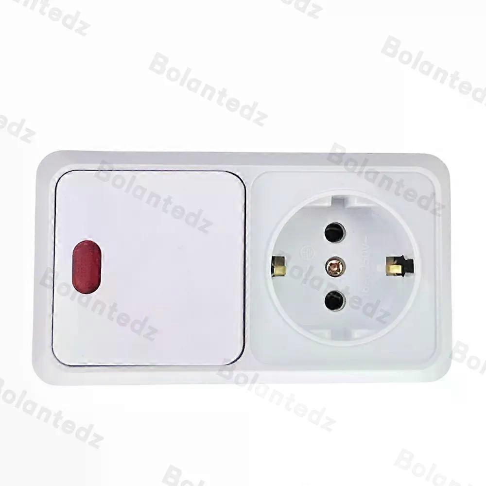 Bolantedz 1pcs Germany Korea Outlet Surface type Wall Switch with Schuko Socket European Wall Switch + Socket with Grounding
