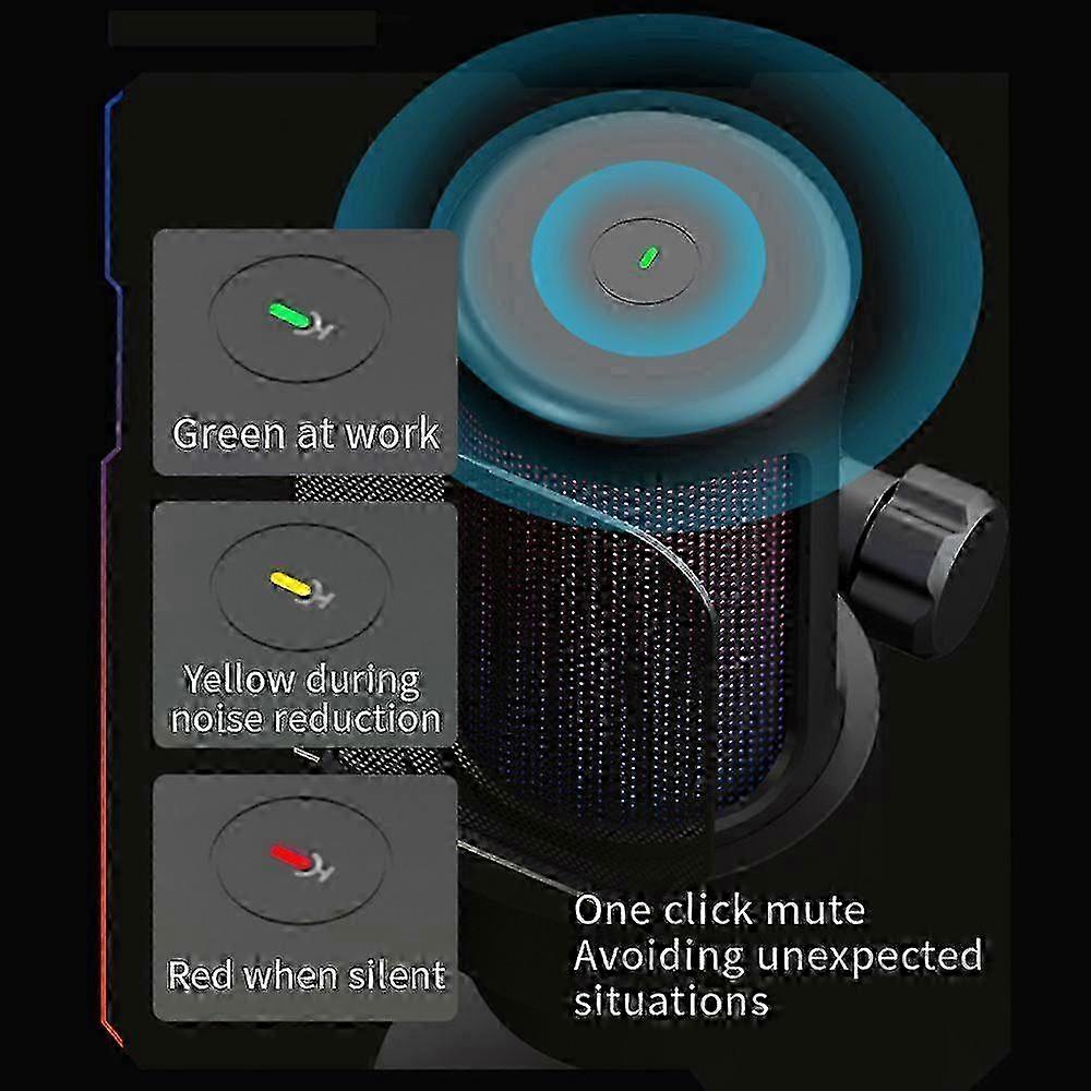 USB Gaming Microphone Computer Mic Kit RGB Lighting with Tripod Cardioid Mode Pick-up One Key to Mute and Gain Knob for Gaming/Meeting/Live