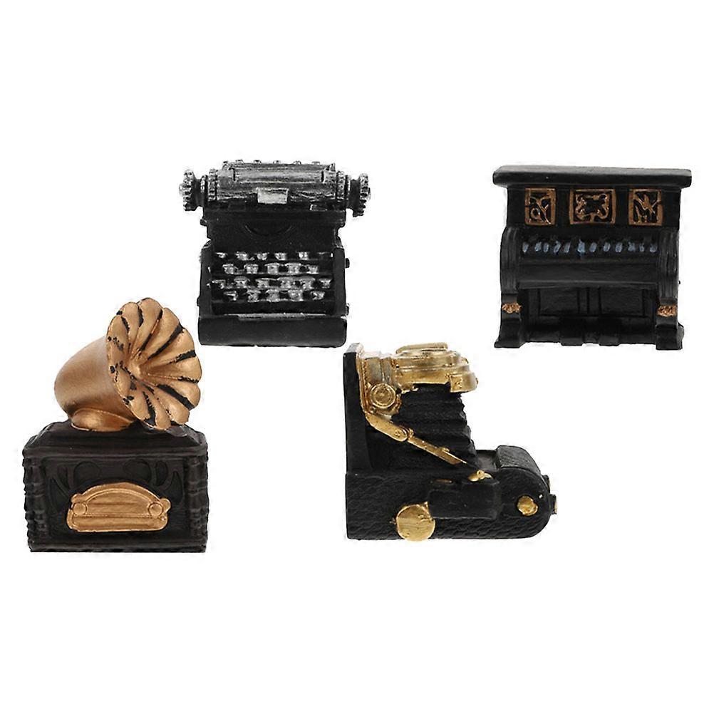 Miniature Retro Piano Figurine for Decoration 4Pcs Resin Collectible Set