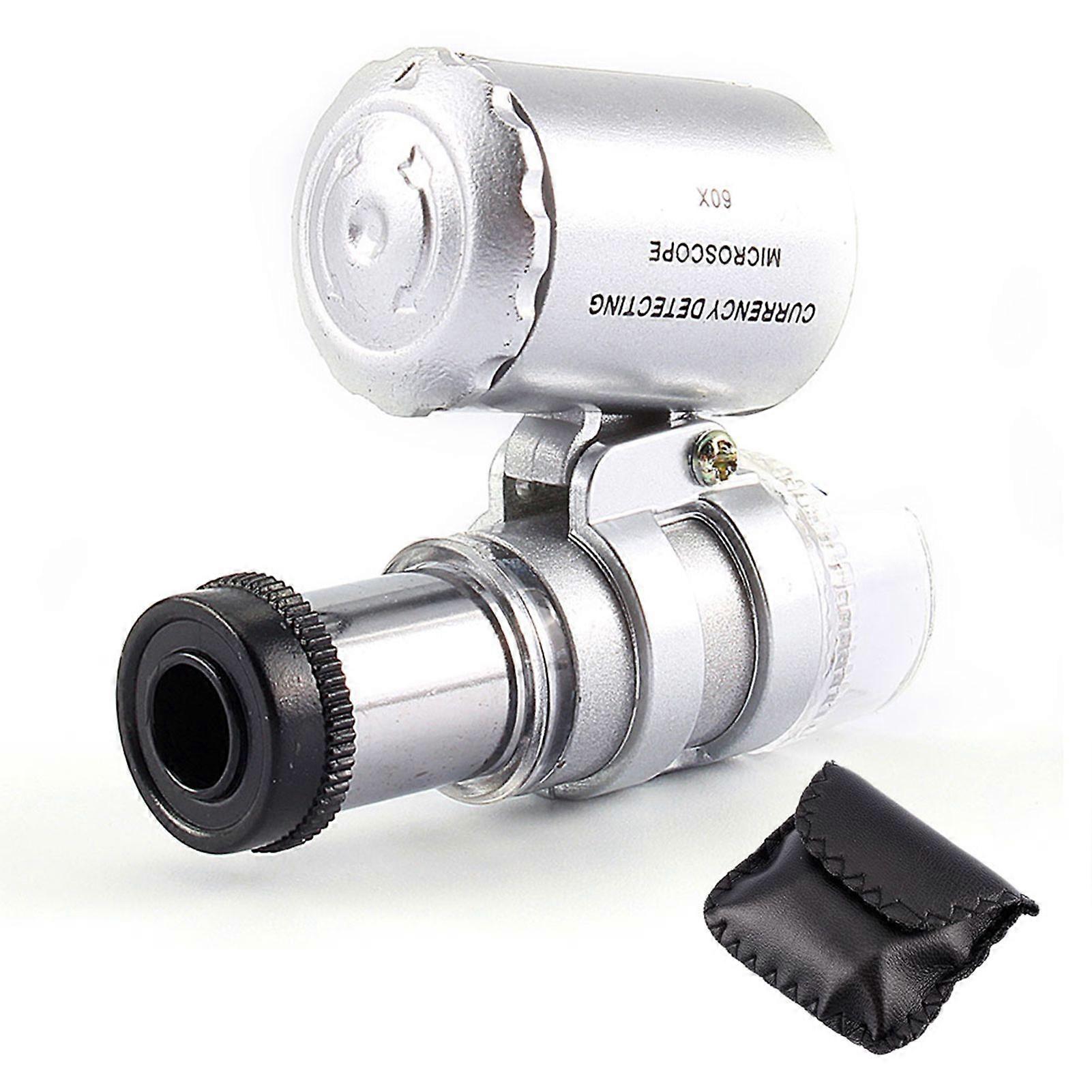 Mini 60X Pocket Microscope Jewelry Magnifier Loupe Glass LED UV Light