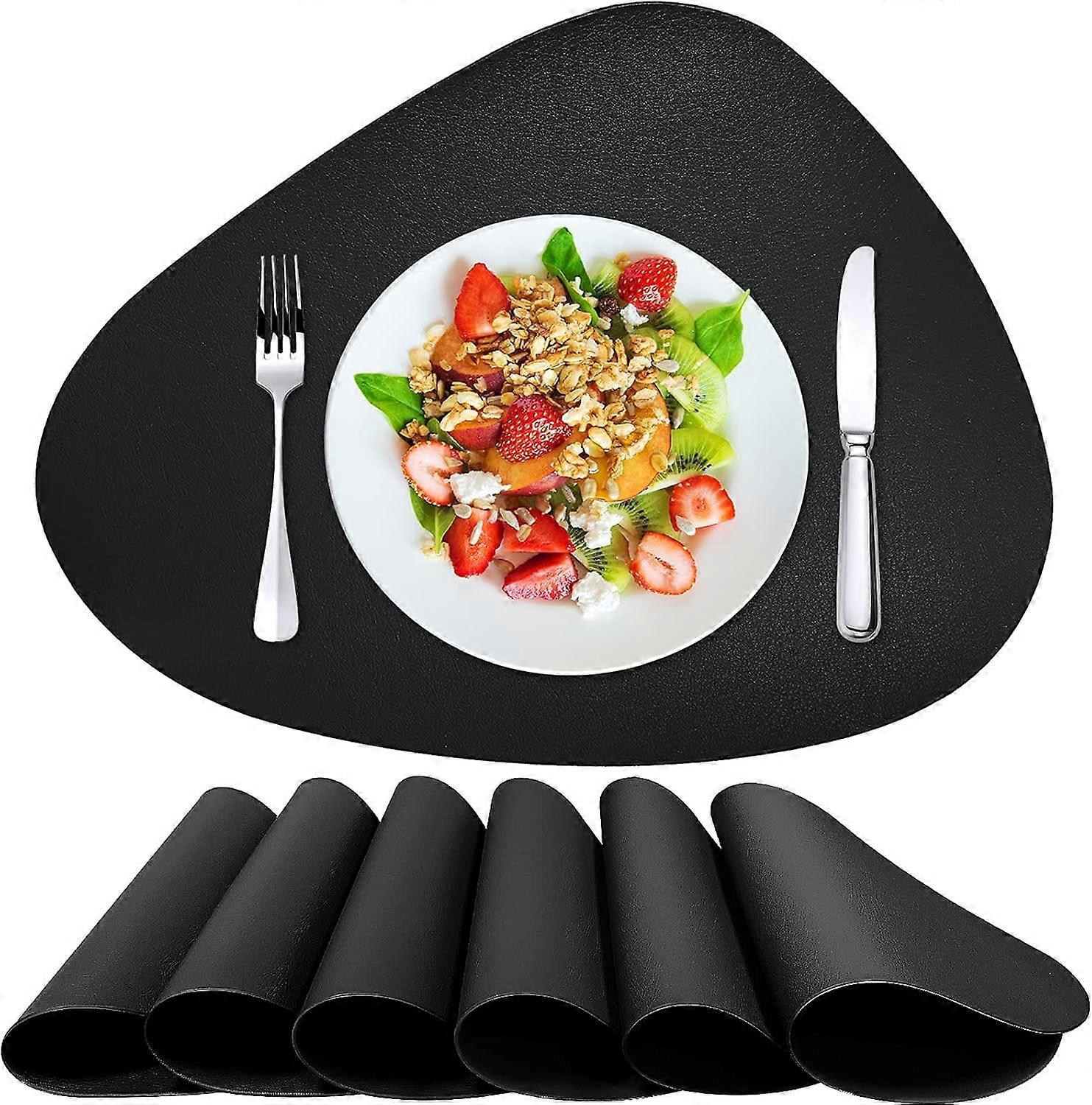 Zallac Leather Placemats Set of 4, Wipeable & Washable Table Mats for Indoor/Outdoor Use, Compatible with Square/Round Tables, Easy Clean, Black