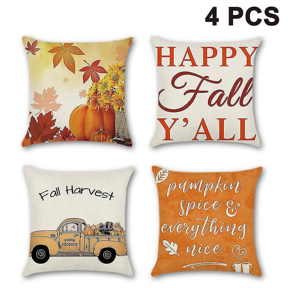 Set Of 4 Decorative Cushion Covers , Cotton Linen Cushion Covers