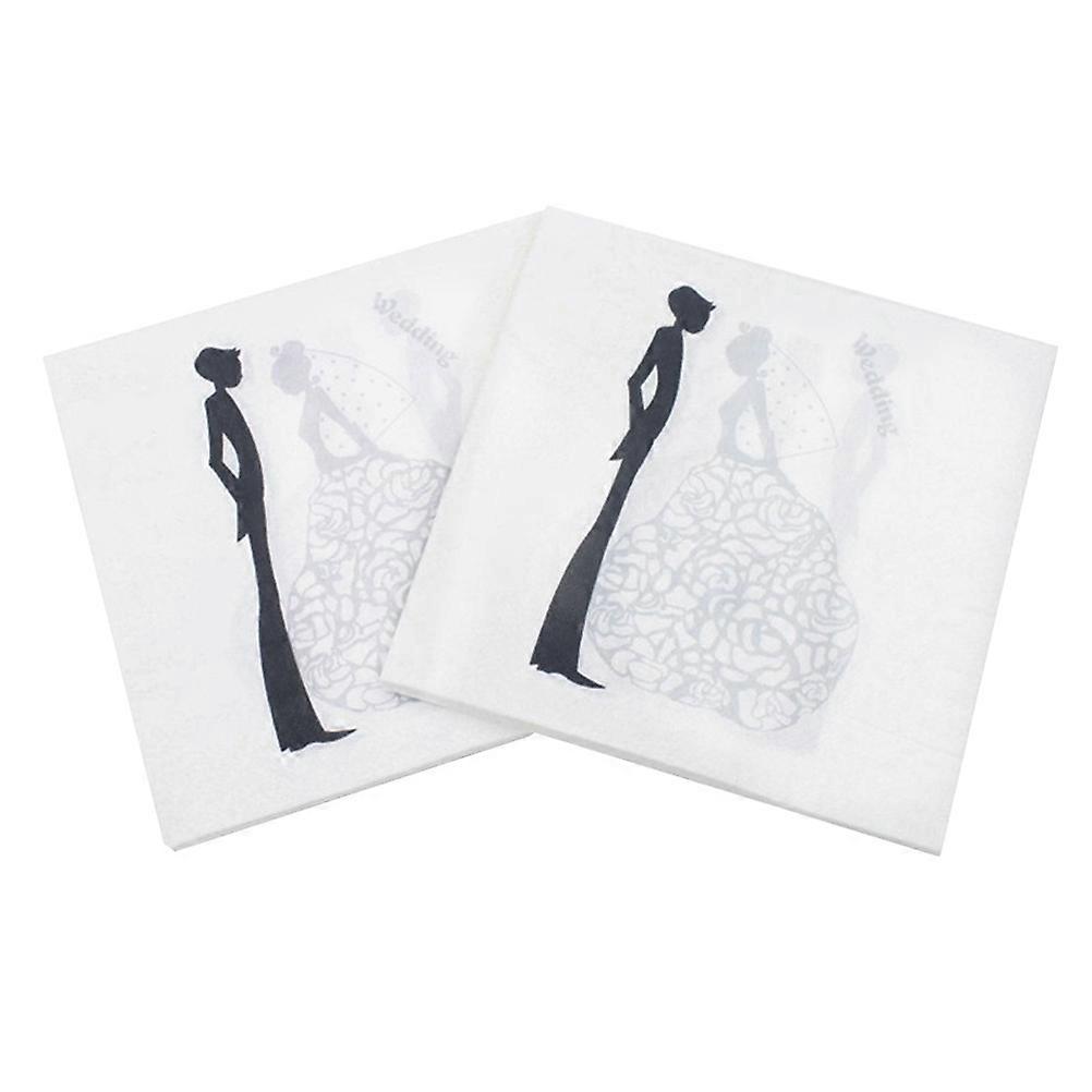 Beautiful Wedding Napkins for Party Use with Bride and Groom Print 40Pcs