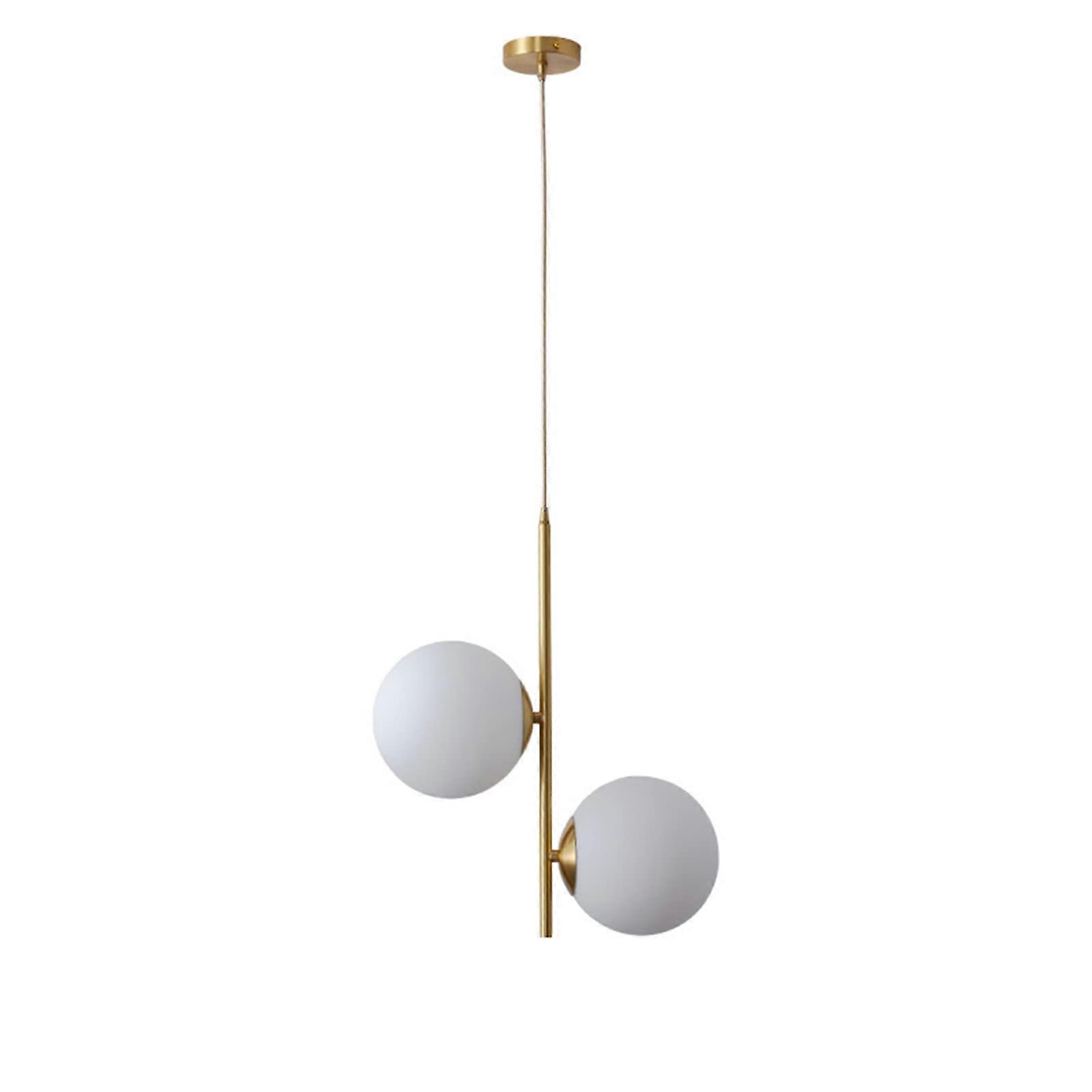 Modern 2 Light Globe Glass Pendant Light With Brass Finish, Transparent Shade, Bedside Table Fixture