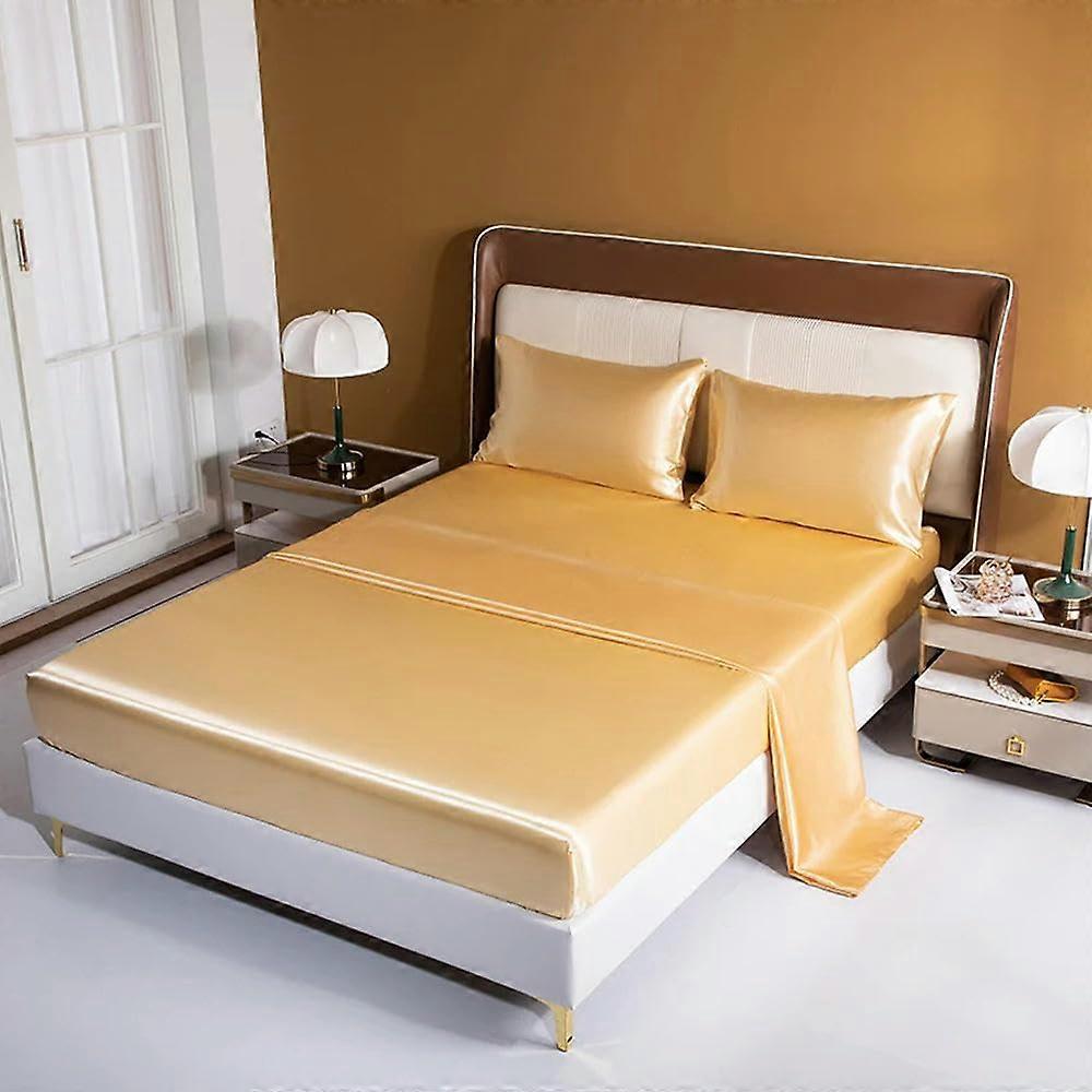 Satin Bedding Sheet Set Solid Color 3Piece Fitted And Flat Sheets Twin/Full/King Rayon Satin
