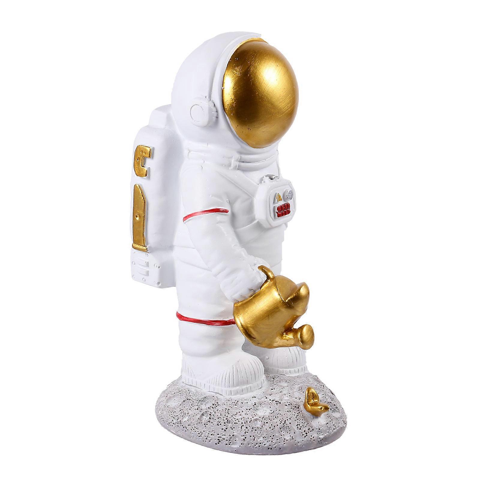 Silver Spaceman Statue with Flower Resin Astronaut for Household Decor 2Pcs