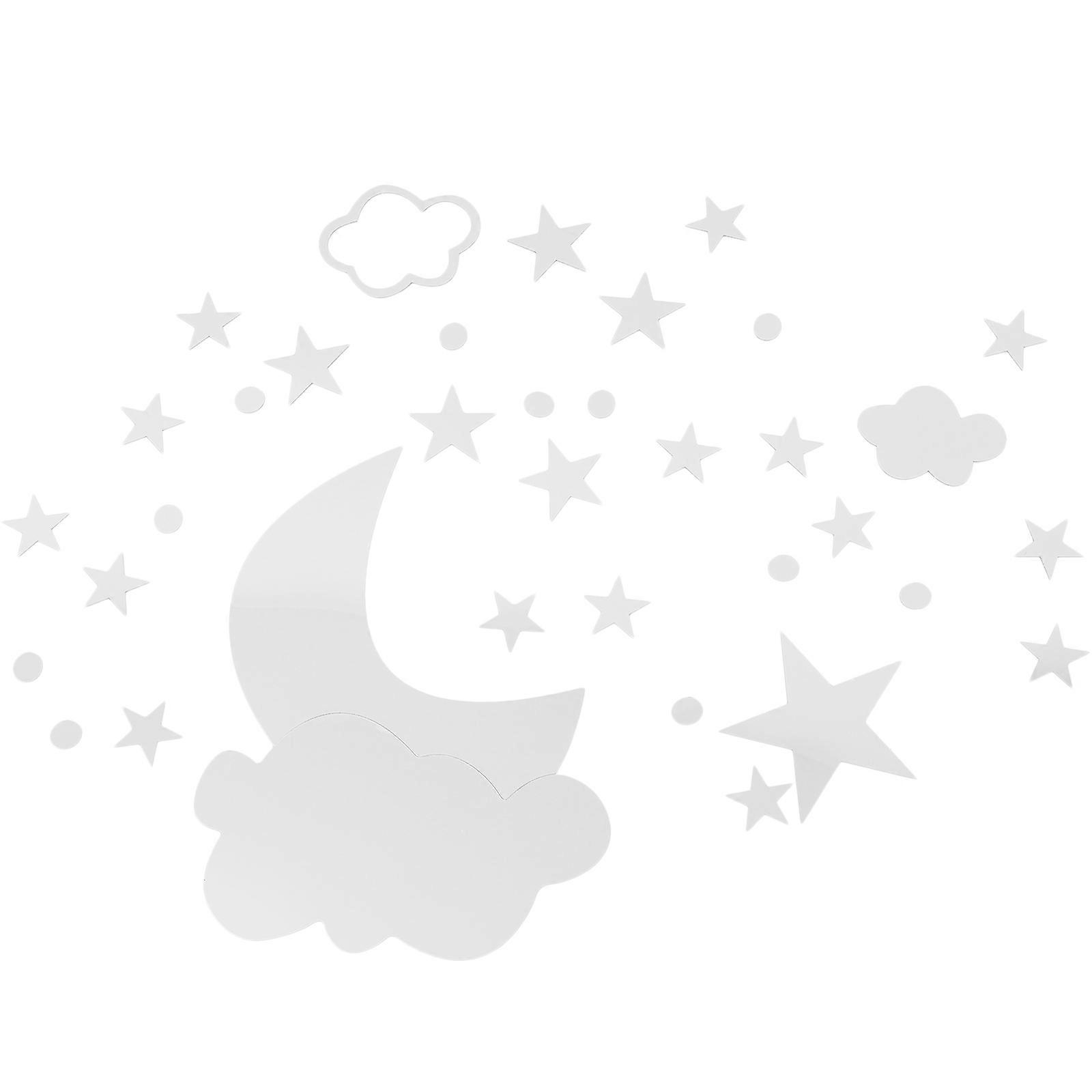 Silver Moon Cloud Stickers Acrylic Wall Decal for Decoration 4Sets
