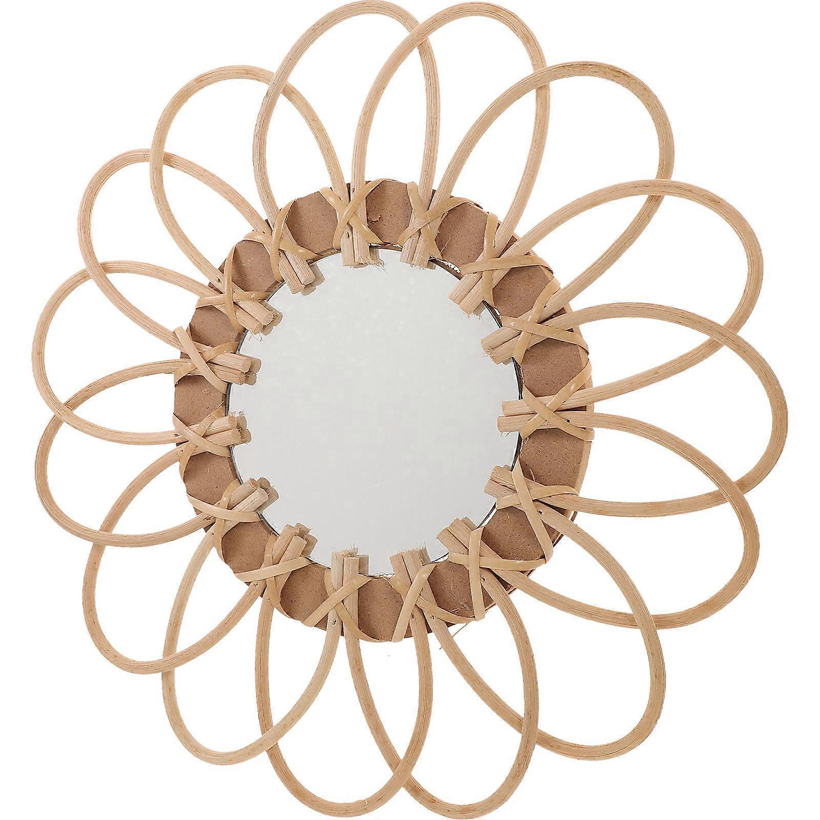 Makeup Mirror for Wall 4Pcs Handmade Beige Wicker Mirror Ornament