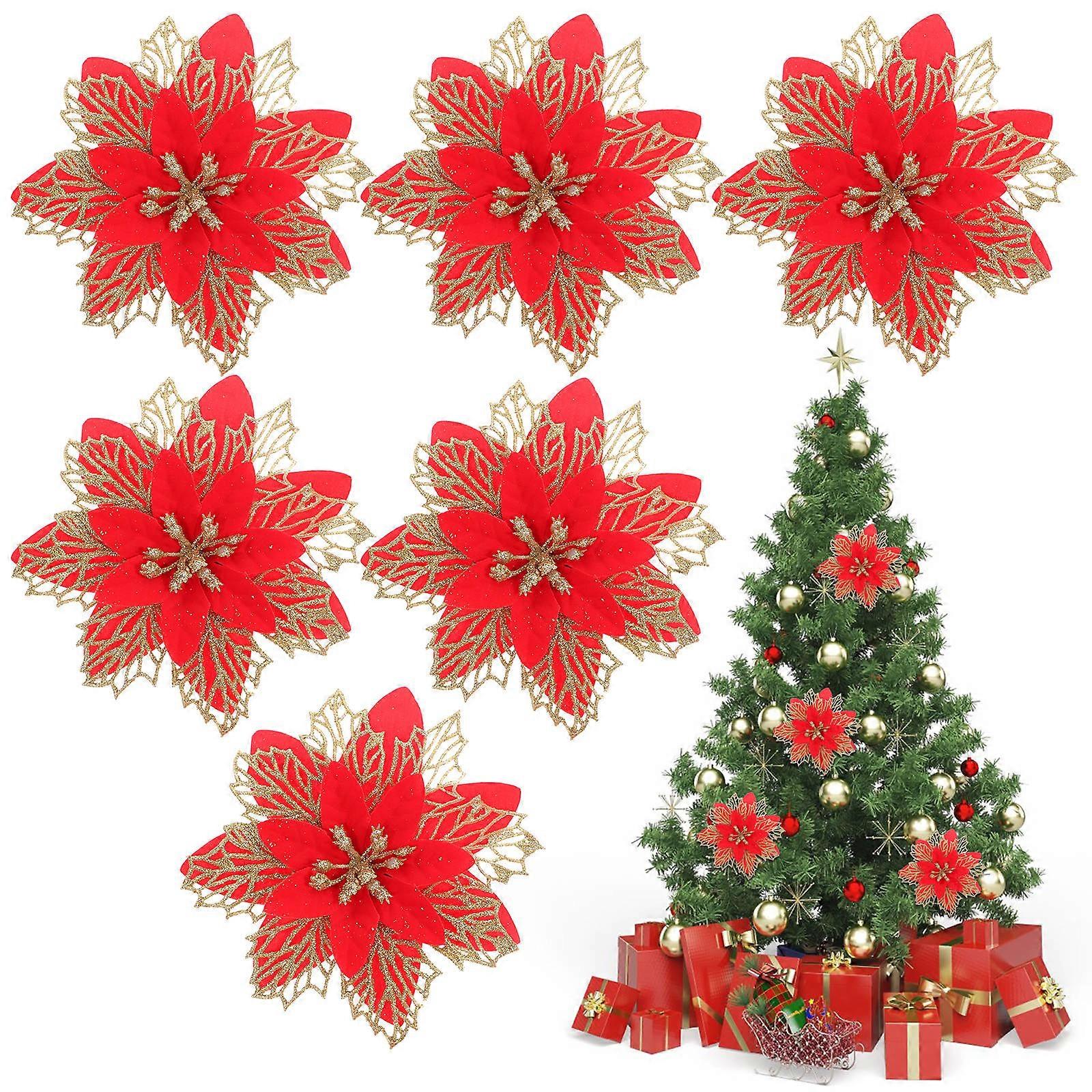 Christmas Simulation Flower Plastic Xmas Decorations For Tree 6Pcs