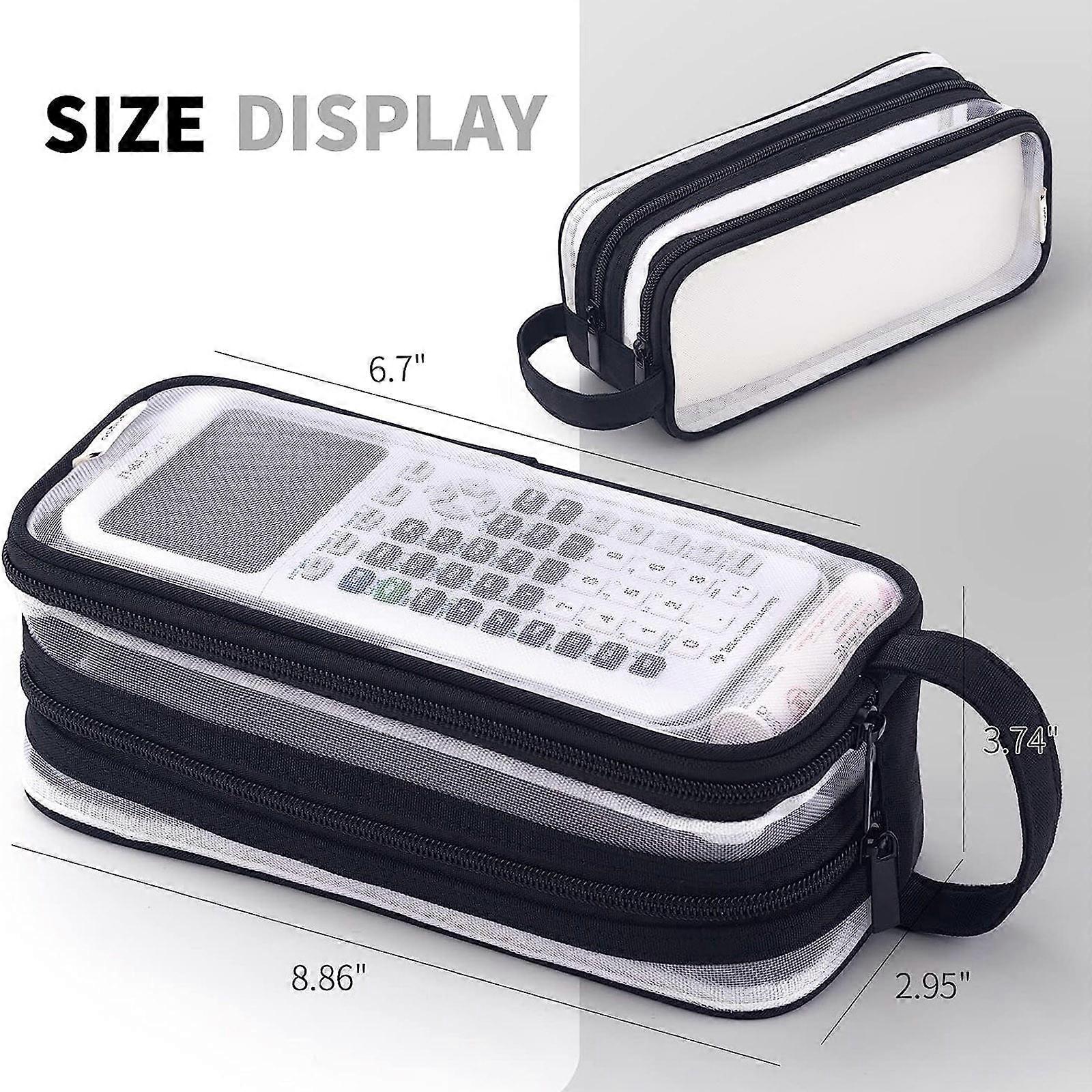 Blasgw Large Mesh Mesh Case With 2 Compartments, Multifunction Transparent Handheld Bag For Pencils, Transparent Makeup Bag For Teens, Students Black