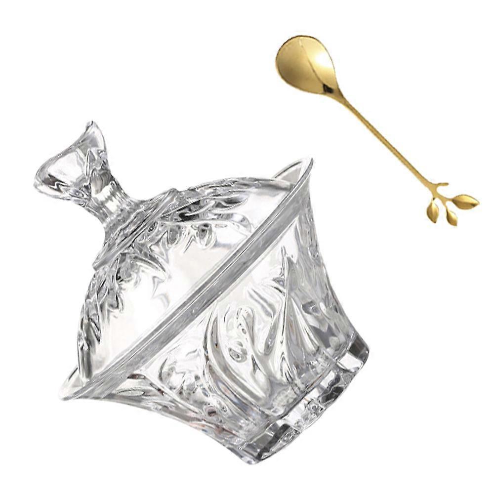 Cubilose Storage Bowl with Lid Spoon Saucer for Dessert 2Sets Transparent